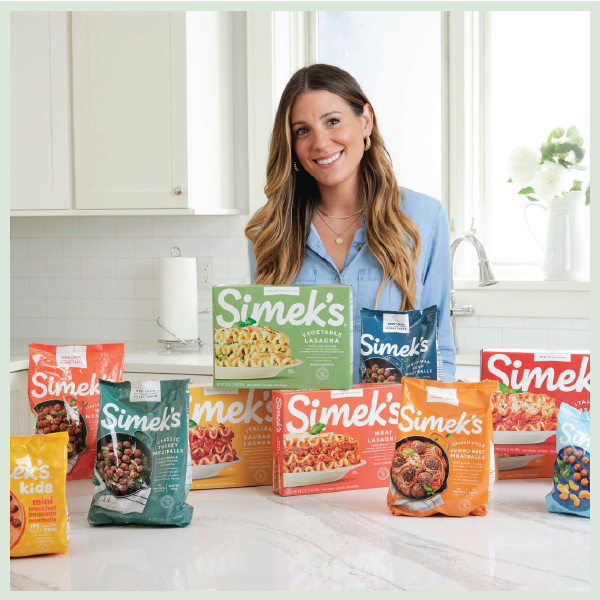 Lindsey Hickey standing with Simek's products